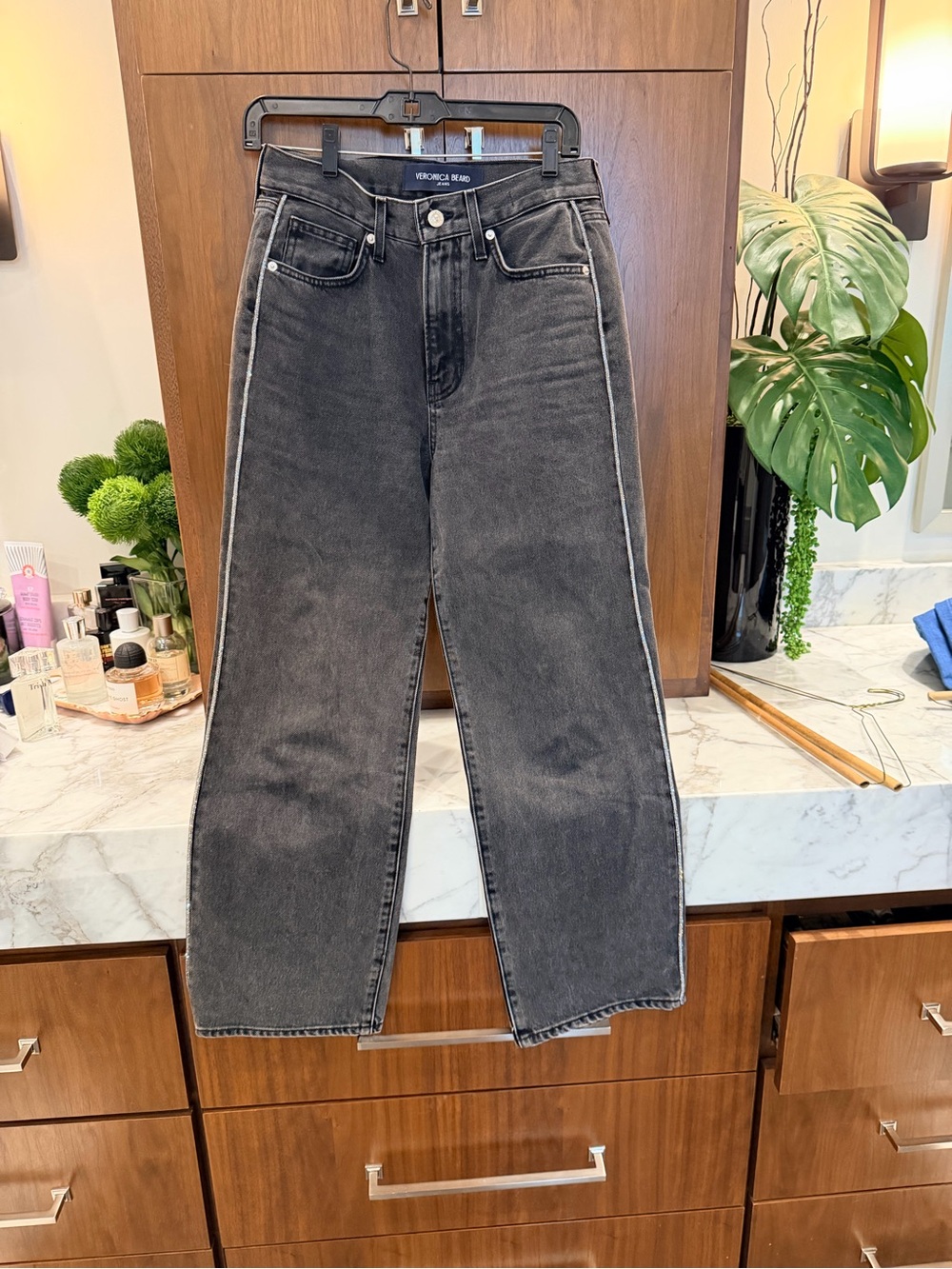 Veronica Beard Faded Black Straight Leg Jeans
